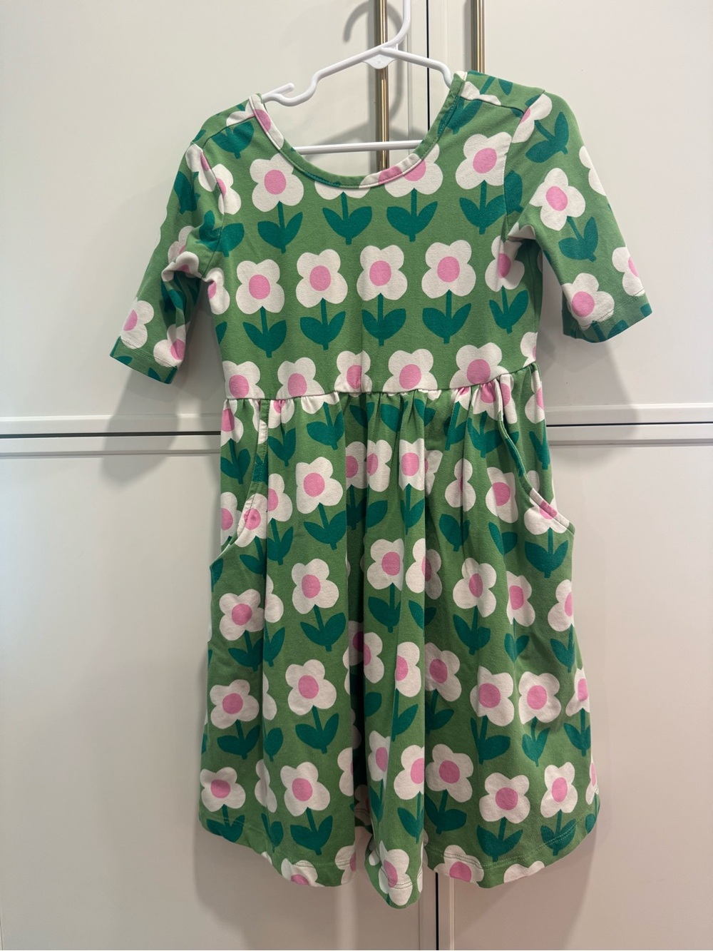 Hanna Andersson Green Floral Knit Dress with Pink Accents